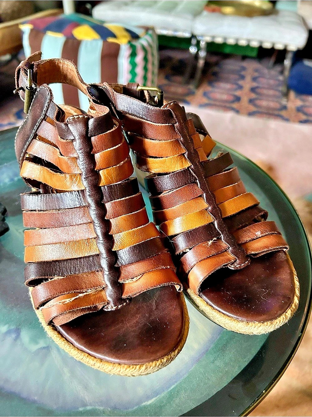 PIKOLINOS Strappy Wedge Sandals in Brown & Tan US 7